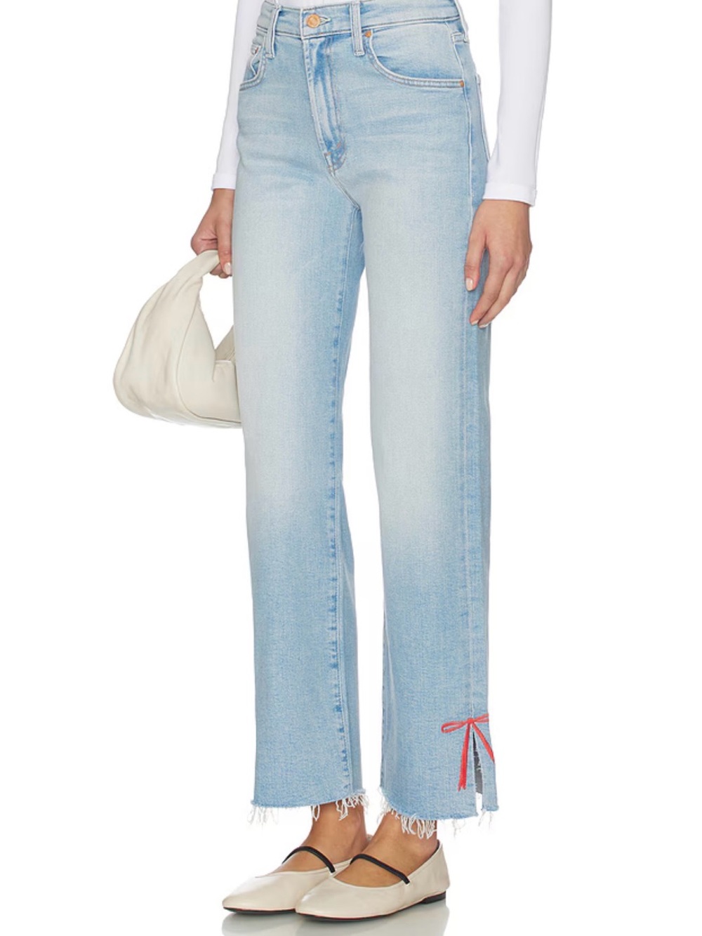NWT in original packaging from Revolve MOTHER Light Blue Denim Jeans with Bow